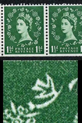 SB61a 1 1/2d Wmk Tudor Cyl 9 Dot Perf E Daffodil Flaw Booklet Pane of 2 U/M