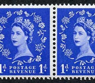 SB22 QEII 1d Wmk Tudor Booklet Pane of Two Perf Type I (1/2v) U/M Good Perfs