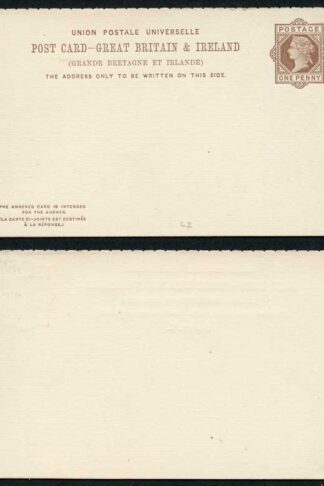 CP18d QV 1d + 1d Brown Foreign Reply Card Perf 14/3 Mint
