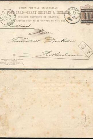CP18d QV 1d + 1d Brown Foreign Reply Card Perf 14/3 Used Outward