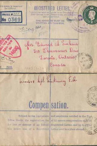 RPF3a KGVI 3d Green FORCES ISSUE Registered Envelope Square Stop on Back Used