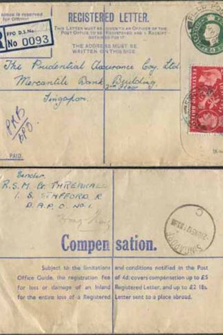 RPF8 KGVI 4d Green FORCES ISSUE Registered Envelope 18s on back Used