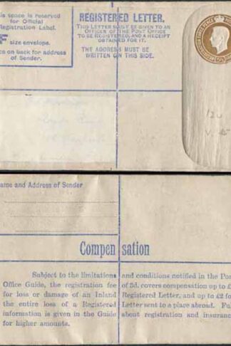 RP54 KGVI 5 1/2d Brown Registered Envelope McCorquodale Size F Mint