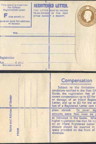 RP66 KGVI 5 1/2d Brown Registered Envelope McCorquodale Size F Mint