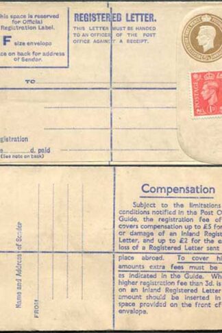 RP66 KGVI 5 1/2d Brown Registered Envelope McCorquodale Size F Mint