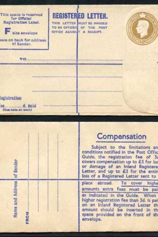 RP66 KGVI 5 1/2d Brown Registered Envelope McCorquodale Size F Mint