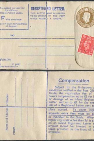 RP66 KGVI 5 1/2d Brown Registered Envelope McCorquodale Size F Mint