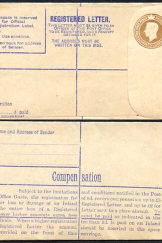 RP59 KGVI 5 1/2d Brown Registered Envelope No Imprint Size F Mint
