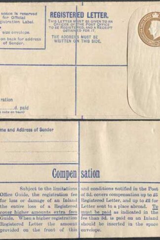 RP59 KGVI 5 1/2d Brown Registered Envelope McCorquodale Imprint Size F Mint