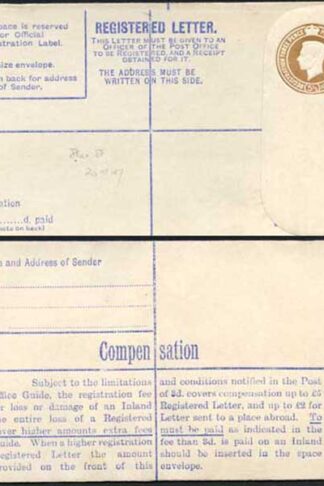 RP59 KGVI 5 1/2d Brown Registered Envelope McCorquodale Imprint Size F Mint