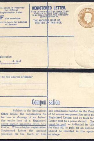 RP59 KGVI 5 1/2d Brown Registered Envelope McCorquodale Imprint Size F Mint