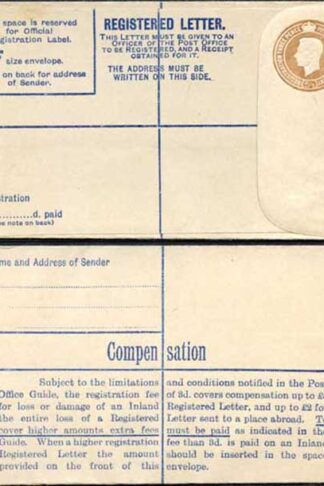 RP59 KGVI 5 1/2d Brown Registered Envelope McCorquodale Imprint Size F Mint