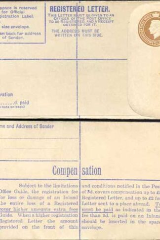 RP59 KGVI 5 1/2d Brown Registered Envelope McCorquodale Imprint Size F Mint
