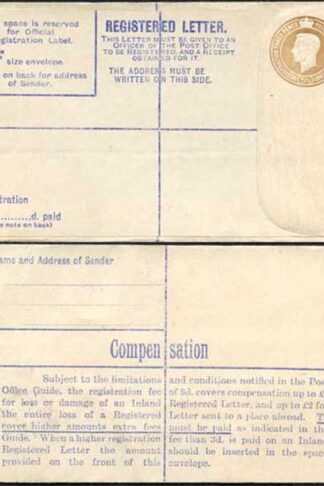 RP59 KGVI 5 1/2d Brown Registered Envelope McCorquodale Imprint Size F Mint