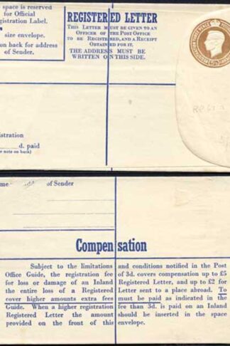 RP61 KGVI 5 1/2d Brown Registered Envelope De La Rue Imprint Size F Mint