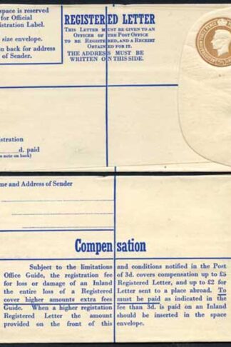 RP61 KGVI 5 1/2d Brown Registered Envelope De La Rue Imprint Size F Mint