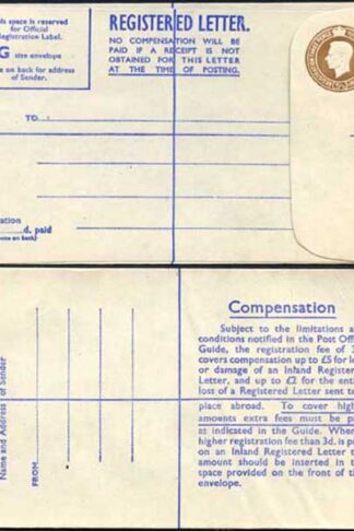 RP64 KGVI 5 1/2d Brown Registered Envelope PA and Co Imprint Blue Lining Size G
