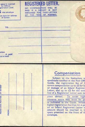RP64 KGVI 5 1/2d Brown Registered Envelope PA and Co Imprint Blue Lining Size G