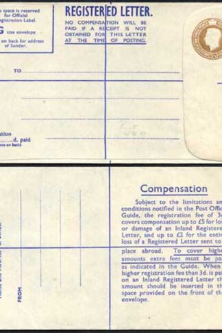 RP64 KGVI 5 1/2d Brown Registered Envelope PA and Co Imprint Blue Lining Size G