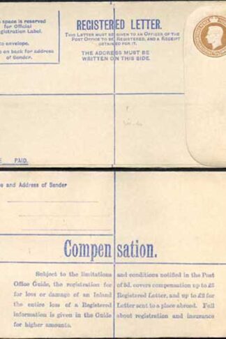 RP52 KGVI 5 1/2d Brown Registered Envelope No Selling Price on Front Size G Mint
