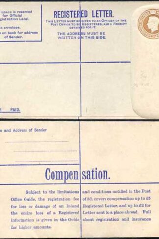 RP52 KGVI 5 1/2d Brown Registered Envelope No Selling Price on Front Size G Mint