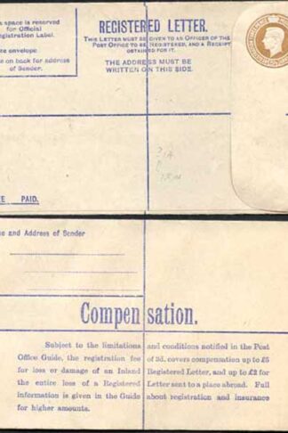 RP52 KGVI 5 1/2d Brown Registered Envelope No Selling Price on Front Size G Mint