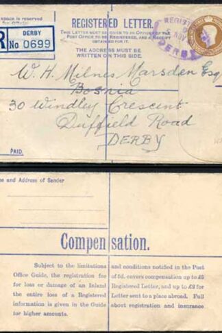 RP53 KGVI 5 1/2d Brown Registered Envelope 6d Selling Price on Front Size G Used