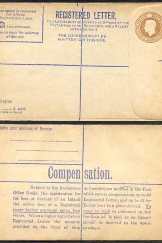RP59 KGVI 5 1/2d Brown Registered Envelope McCorquodale Imprint Size G Mint
