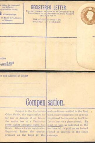 RP59 KGVI 5 1/2d Brown Registered Envelope McCorquodale Imprint Size G Mint
