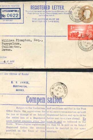 RP59 KGVI 5 1/2d Brown Registered Envelope McCorquodale Imprint Size G Used