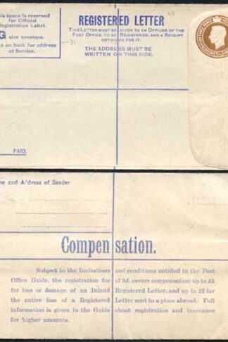 RP55 KGVI 5 1/2d Brown Registered Envelope Pirie Appleton Imprint Size G Mint