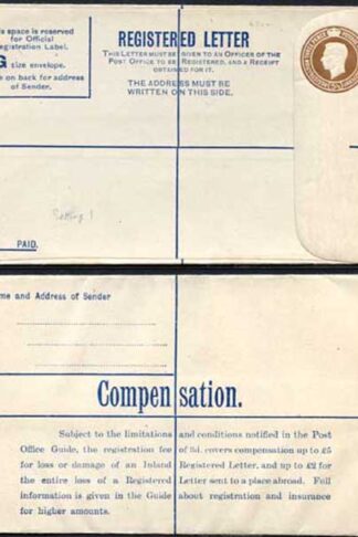 RP55 KGVI 5 1/2d Brown Registered Envelope Pirie Appleton Imprint Size G Mint