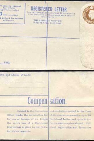 RP55 KGVI 5 1/2d Brown Registered Envelope Pirie Appleton Imprint Size G Mint