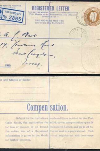 RP55 KGVI 5 1/2d Brown Registered Envelope Pirie Appleton Imprint Size G Used