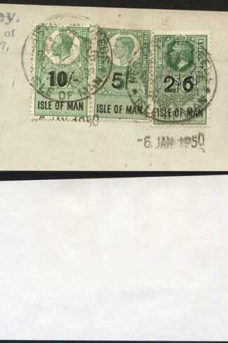 Isle of Man KGV 10/- and 2/6 and KGVI 5/- Key Plate Type Revenues CDS on Piece