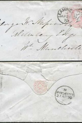 EP17 QV 1d Pink Envelope Size B (7.12.69) Used Leaming Duplex