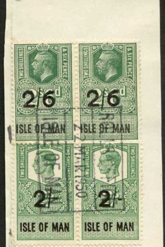 Isle of Man KGV 10/- and 2/6 and KGVI 1/- Key Plate Type Revenues CDS on Piece