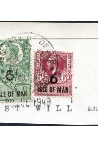 Isle of Man KGV 6d and KGVI 5/- Key Plate Type Revenues CDS on Piece