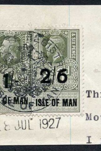 Isle of Man KGV 1/- and 2/6 Key Plate Type Revenues CDS on Piece