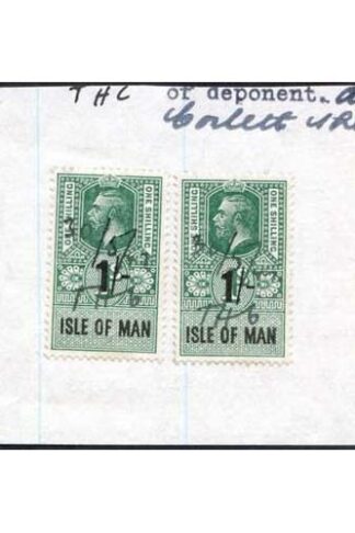 Isle of Man KGV 2-1/- Key Plate Type Revenues Used on Piece