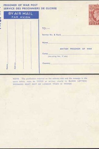 CP102 KGVI 1945 1 1/2d Post Office Issue Prisoner of War Post Card MINT
