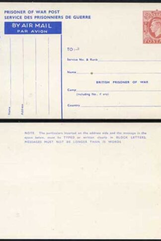 CP102 KGVI 1945 1 1/2d Post Office Issue Prisoner of War Post Card MINT