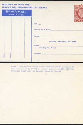 CP102 KGVI 1945 1 1/2d Post Office Issue Prisoner of War Post Card MINT