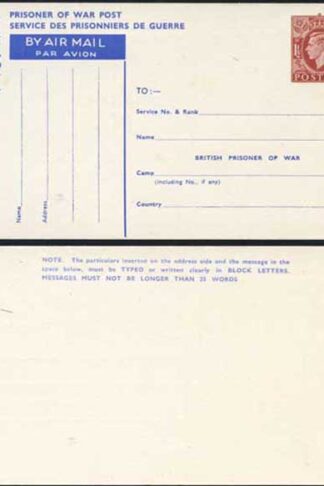 CP102 KGVI 1945 1 1/2d Post Office Issue Prisoner of War Post Card MINT