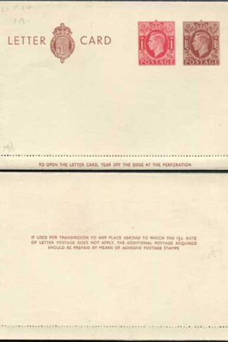 LCP14a KGVI 1 1/2d and 1d Compound Stamped Letter Card Gummed on Front Half MINT