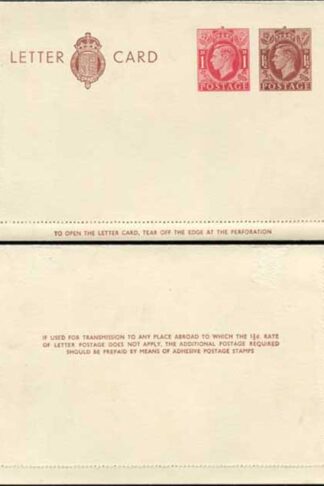 LCP14a KGVI 1 1/2d and 1d Compound Stamped Letter Card Gummed on Front Half MINT