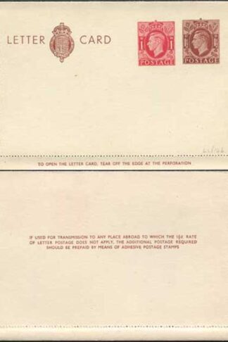 LCP14b KGVI 1 1/2d and 1d Compound Stamped Letter Card Gummed on Back Half MINT