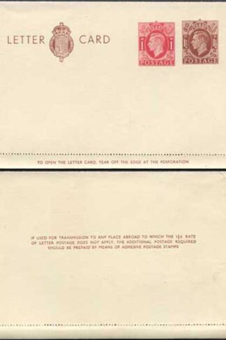 LCP14b KGVI 1 1/2d and 1d Compound Stamped Letter Card Gummed on Back Half MINT