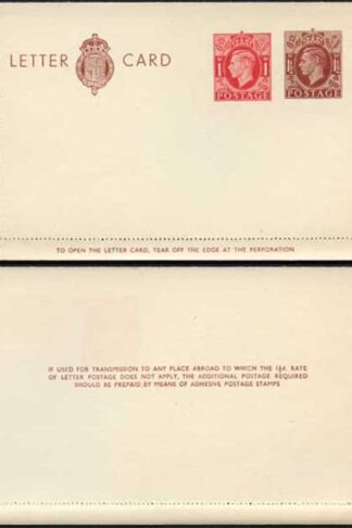 LCP14b KGVI 1 1/2d and 1d Compound Stamped Letter Card Gummed on Back Half MINT