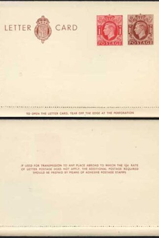 LCP14b KGVI 1 1/2d and 1d Compound Stamped Letter Card Gummed on Back Half MINT